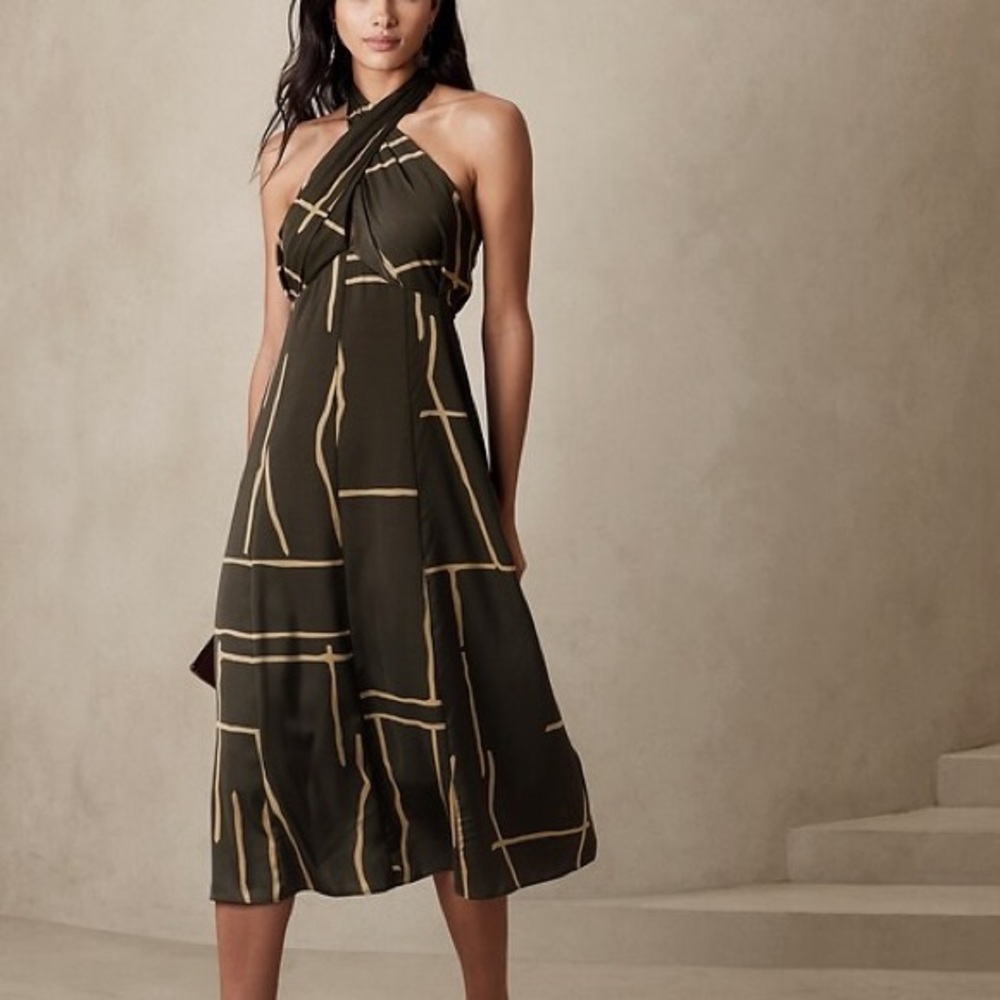 Banana Republic Halter Midi Dress Brown Geometric